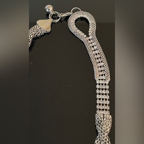 Broad Braided Necklace with White Stoned - Picture 4 of 6